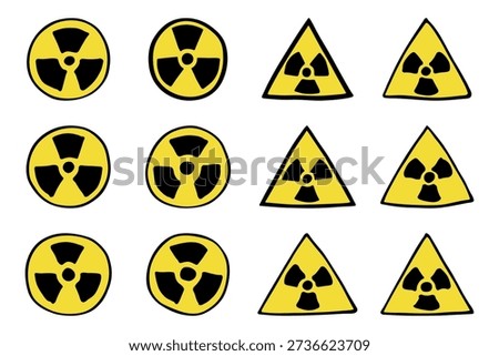 Set of hand drawn radiation sign Nuclear radiation hazard symbol Radioactive danger warning doodle Radioactive waste Single element for print, web, design, decor