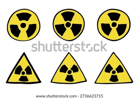 Set of hand drawn radiation sign Nuclear radiation hazard symbol Radioactive danger warning doodle Radioactive waste Single element for print, web, design, decor