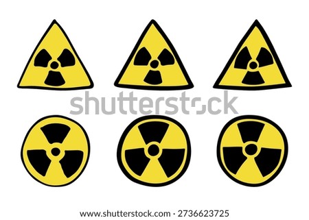 Set of hand drawn radiation sign Nuclear radiation hazard symbol Radioactive danger warning doodle Radioactive waste Single element for print, web, design, decor