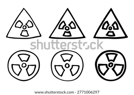 Set of hand drawn radiation sign Nuclear radiation hazard symbol Radioactive danger warning doodle Radioactive waste Single element for print, web, design, decor