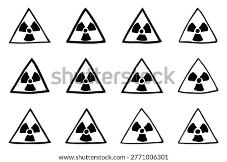 Set of hand drawn radiation sign Nuclear radiation hazard symbol Radioactive danger warning doodle Radioactive waste Single element for print, web, design, decor