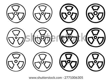 Set of hand drawn radiation sign Nuclear radiation hazard symbol Radioactive danger warning doodle Radioactive waste Single element for print, web, design, decor