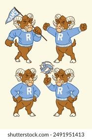 Set of Hand Drawn Ram Sport Mascot Vintage