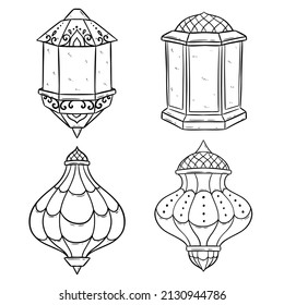 Set of hand drawn ramadan lantern with vintage ornament