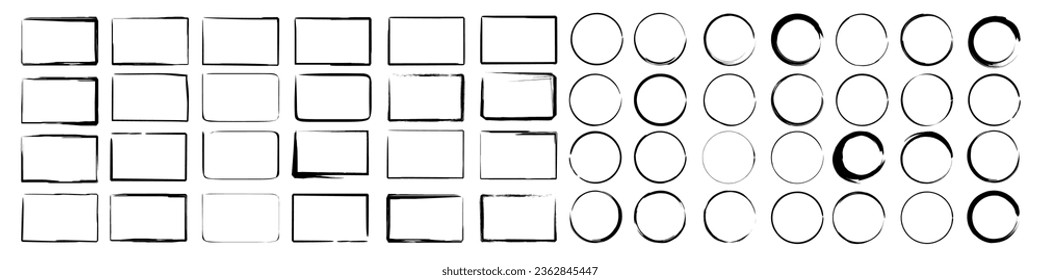 Set hand drawn rectangle, circle - felt pen objects. Text field and frames.