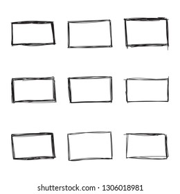 Set hand drawn rectangle, felt-tip pen objects. Text box and frames. Vector illustration.