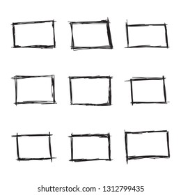 Set hand drawn rectangle, felt-tip pen objects. Text box and frames. Vector illustration.