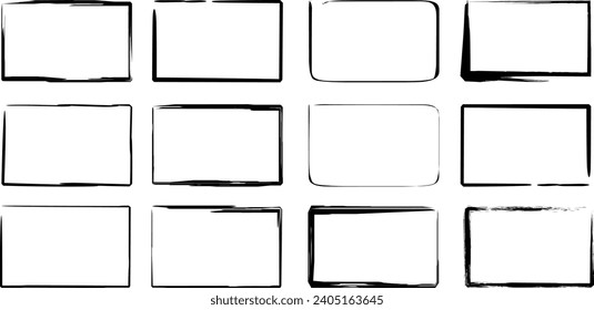 Set hand drawn rectangle, felt-tip pen objects. Text box and frames.