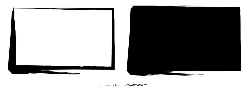 Set hand drawn rectangle, felt-tip pen objects. Text box and frames.
