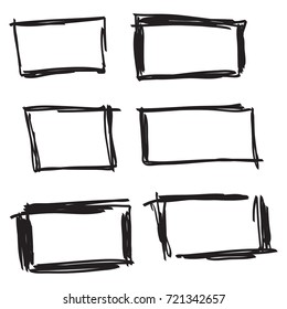 Set hand drawn rectangle, felt-tip pen objects. Text box and frames. Vector illustration.