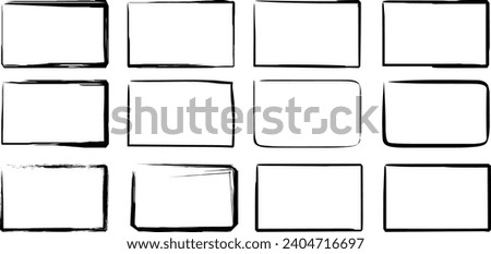 Set hand drawn rectangle, felt-tip pen objects. Text box and frames.