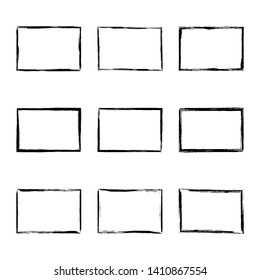 Set hand drawn rectangle frame. Text box from smears. Vector Black stroke border felt-tip pen objects.
