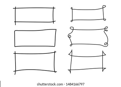 Set of hand drawn rectangle, hand drawn frames, rectangle frames. Text box and frames. Vector illustration.