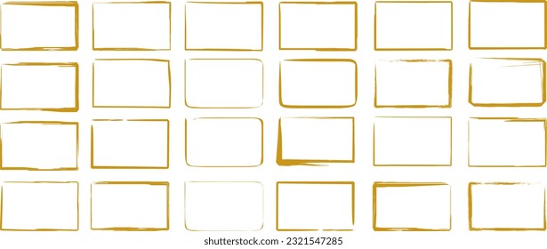 Set hand drawn rectangle, golden colored felt pen objects. Text box and frames.