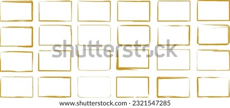 Set hand drawn rectangle, golden colored felt pen objects. Text box and frames.