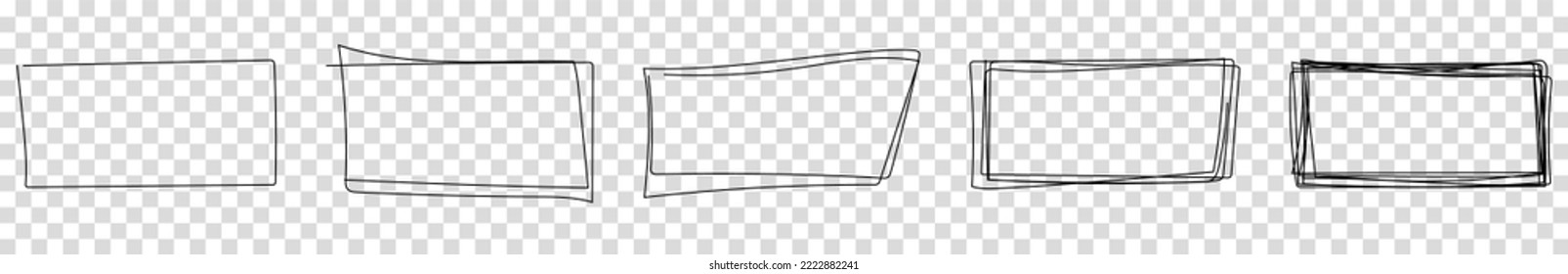 Set of hand drawn rectangular icons. Vector illustration isolated on transparent background
