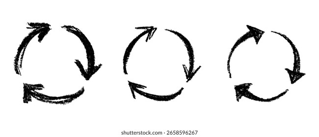 Conjunto de iconos de flecha de reciclaje dibujado a mano Reciclaje de recursos símbolo Reutilización de materiales, cero residuos, medio ambiente verde, salvar el planeta