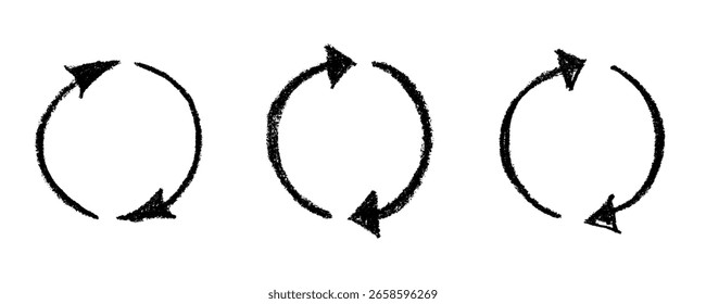 Set of hand drawn recycle arrow icon Recycling resources symbol Reuse of materials, zero waste, green environment, saving the planet