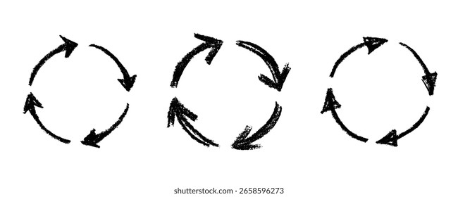 Set of hand drawn recycle arrow icon Recycling resources symbol Reuse of materials, zero waste, green environment, saving the planet