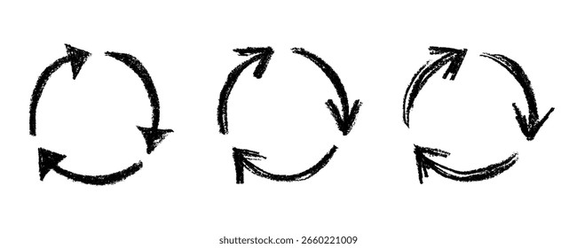 Set of hand drawn recycle arrow icon Recycling resources symbol Reuse of materials, zero waste, green environment, saving the planet