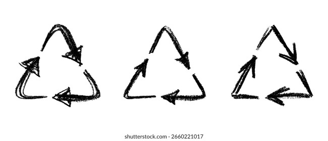 Set of hand drawn recycle arrow icon Recycling resources symbol Reuse of materials, zero waste, green environment, saving the planet