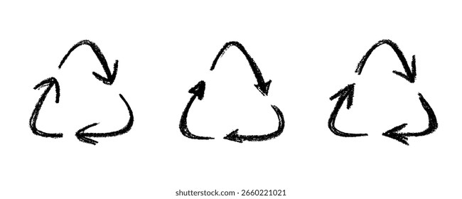 Set of hand drawn recycle arrow icon Recycling resources symbol Reuse of materials, zero waste, green environment, saving the planet