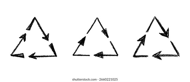 Set of hand drawn recycle arrow icon Recycling resources symbol Reuse of materials, zero waste, green environment, saving the planet