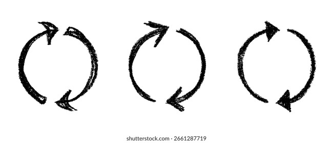 Set of hand drawn recycle arrow icon Recycling resources symbol Reuse of materials, zero waste, green environment, saving the planet