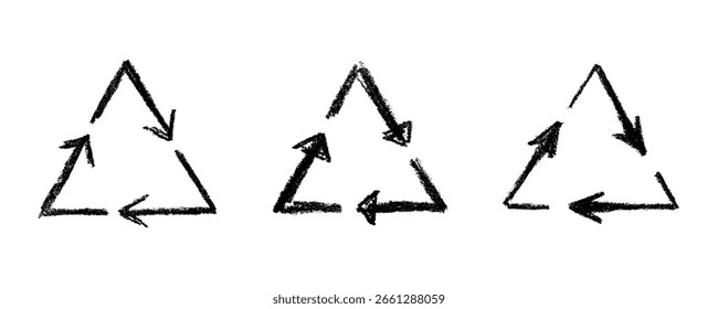 Set of hand drawn recycle arrow icon Recycling resources symbol Reuse of materials, zero waste, green environment, saving the planet