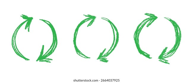 Conjunto de iconos de flecha de reciclaje dibujado a mano Reciclaje de recursos símbolo Reutilización de materiales, cero residuos, medio ambiente verde, salvar el planeta