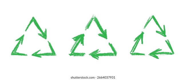 Set of hand drawn recycle arrow icon Recycling resources symbol Reuse of materials, zero waste, green environment, saving the planet