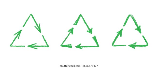 Conjunto de iconos de flecha de reciclaje dibujado a mano Reciclaje de recursos símbolo Reutilización de materiales, cero residuos, medio ambiente verde, salvar el planeta