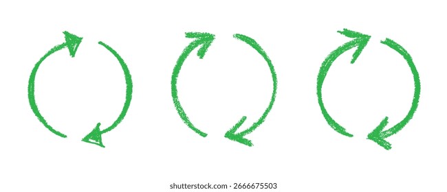 Set of hand drawn recycle arrow icon Recycling resources symbol Reuse of materials, zero waste, green environment, saving the planet