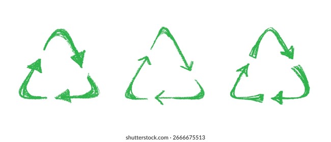 Set of hand drawn recycle arrow icon Recycling resources symbol Reuse of materials, zero waste, green environment, saving the planet