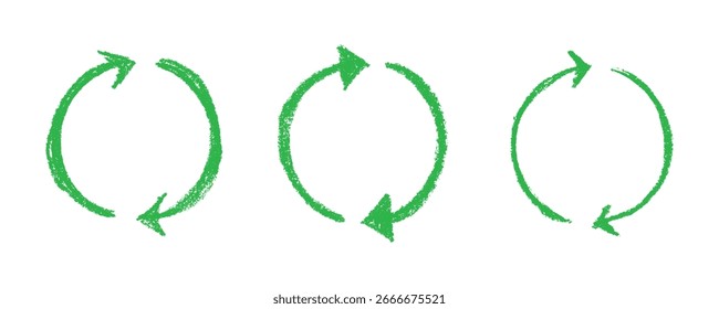 Set of hand drawn recycle arrow icon Recycling resources symbol Reuse of materials, zero waste, green environment, saving the planet