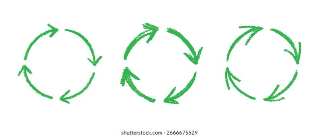 Set of hand drawn recycle arrow icon Recycling resources symbol Reuse of materials, zero waste, green environment, saving the planet