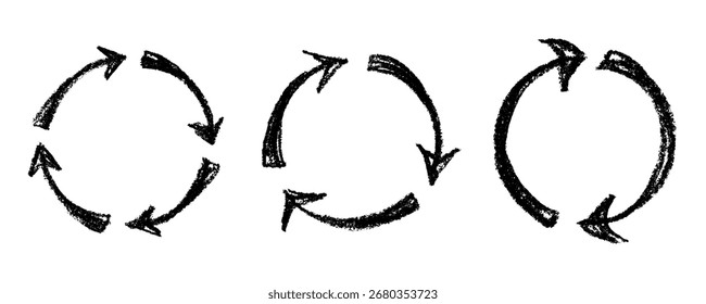 Conjunto de iconos de flecha de reciclaje dibujado a mano Reciclaje de recursos símbolo Reutilización de materiales, cero residuos, medio ambiente verde, salvar el planeta