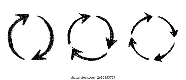 Set of hand drawn recycle arrow icon Recycling resources symbol Reuse of materials, zero waste, green environment, saving the planet