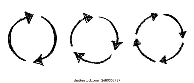 Conjunto de iconos de flecha de reciclaje dibujado a mano Reciclaje de recursos símbolo Reutilización de materiales, cero residuos, medio ambiente verde, salvar el planeta
