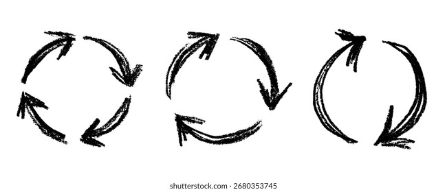 Set von Hand gezeichnete Recycling-Pfeil-Symbol Recycling-Ressourcen-Symbol Wiederverwendung von Materialien, Null Abfall, grüne Umwelt, Rettung des Planeten