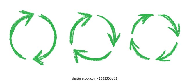 Set of hand drawn recycle arrow icon Recycling resources symbol Reuse of materials, zero waste, green environment, saving the planet