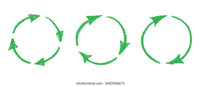 Set of hand drawn recycle arrow icon Recycling resources symbol Reuse of materials, zero waste, green environment, saving the planet