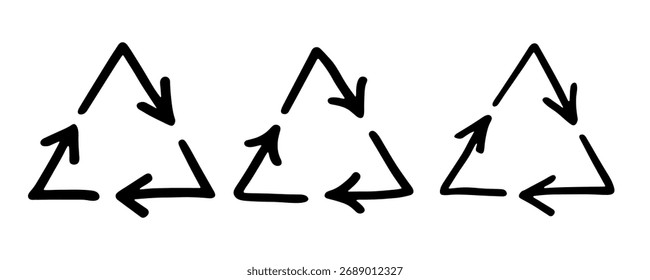 Set of hand drawn recycle arrow icon Recycling resources symbol Reuse of materials, zero waste, green environment, saving the planet