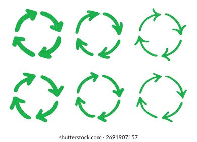 Set of hand drawn recycle arrow icon Recycling resources symbol Reuse of materials, zero waste, green environment, saving the planet