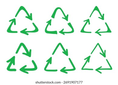 Set of hand drawn recycle arrow icon Recycling resources symbol Reuse of materials, zero waste, green environment, saving the planet