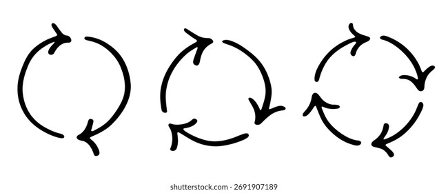Set of hand drawn recycle arrow icon Recycling resources symbol Reuse of materials, zero waste, green environment, saving the planet