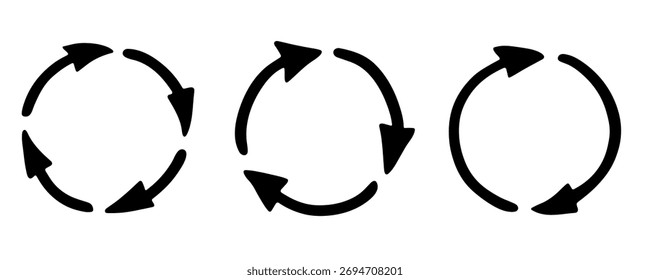 Conjunto de iconos de flecha de reciclaje dibujado a mano Reciclaje de recursos símbolo Reutilización de materiales, cero residuos, medio ambiente verde, salvar el planeta