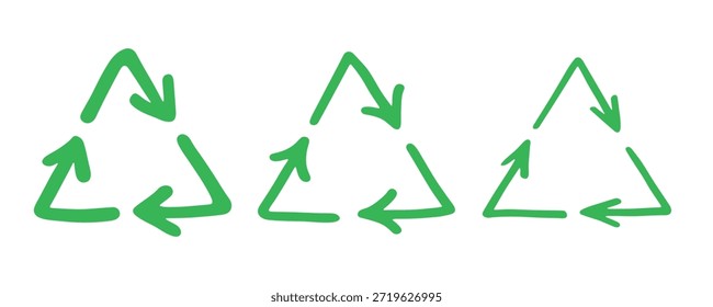 Conjunto de iconos de flecha de reciclaje dibujado a mano Reciclaje de recursos símbolo Reutilización de materiales, cero residuos, medio ambiente verde, salvar el planeta