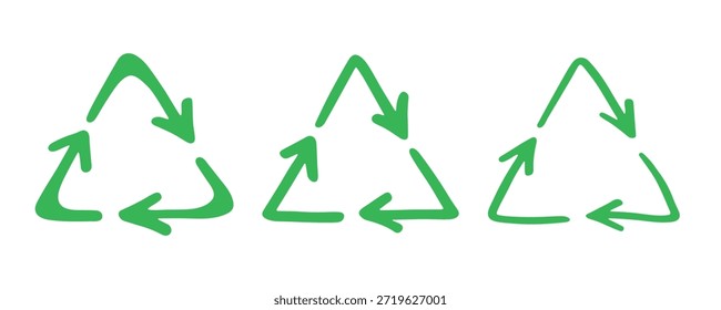 Set of hand drawn recycle arrow icon Recycling resources symbol Reuse of materials, zero waste, green environment, saving the planet