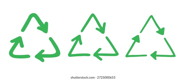 Set von Hand gezeichnete Recycling-Pfeil-Symbol Recycling-Ressourcen-Symbol Wiederverwendung von Materialien, Null Abfall, grüne Umwelt, Rettung des Planeten